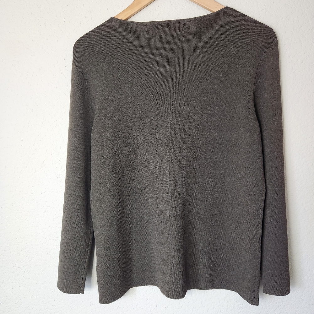 Jones New York Long Sleeve Blouse Embroidered Embellishment Olive Green Size L - Picture 3 of 6
